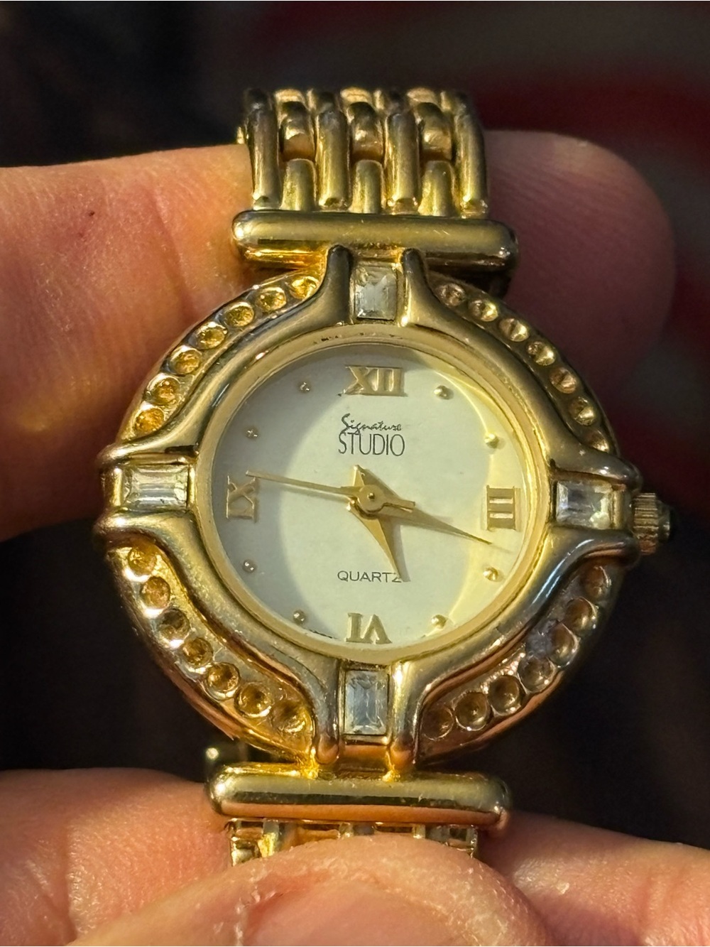 Signature Studio Gold Tone Women's Bracelet Watch with White Dial